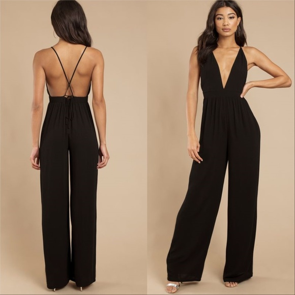 plunge jumpsuit wide leg